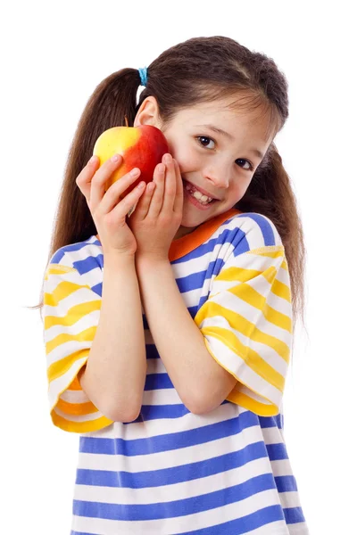 Menina sorridente com maçã — Fotografia de Stock