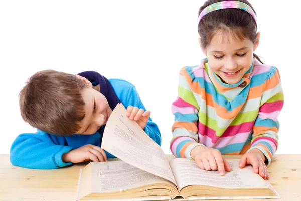 Two kids reading the book — Stock Photo, Image