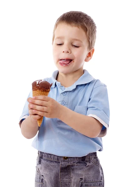 Menino com sorvete de cone — Fotografia de Stock