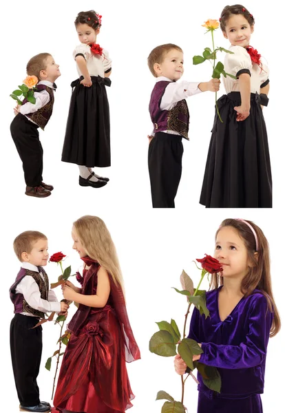 小女孩与男孩和玫瑰 — 图库照片