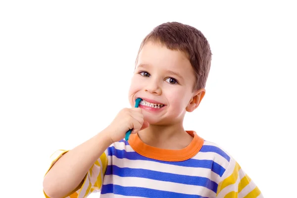 Ler pojke borsta tänder — Stockfoto