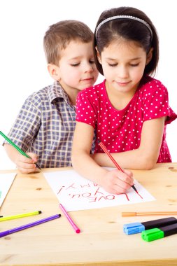 Two little kids draw for mum clipart