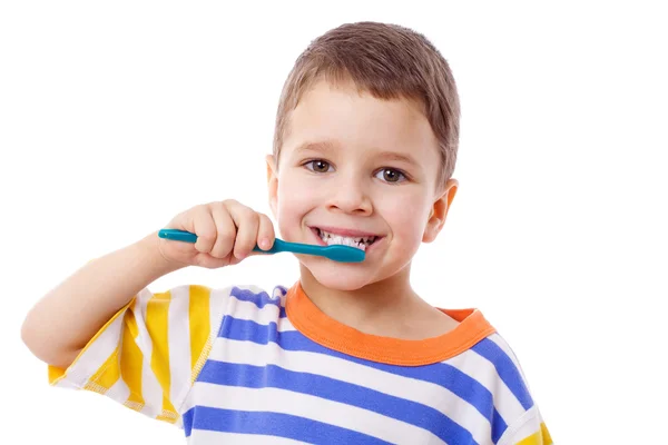 Bonito menino escovar os dentes — Fotografia de Stock