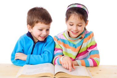 Two kids reading the book clipart