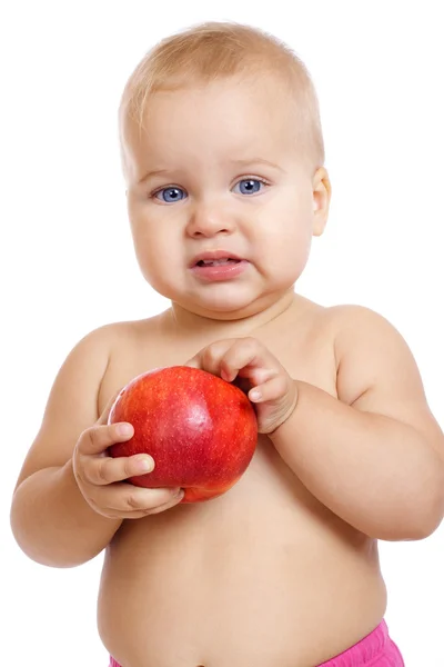 Pequeno bebê com maçã — Fotografia de Stock