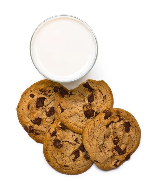 कुकीज़ और दूध ऊपरी दृश्य — स्टॉक फ़ोटो, इमेज