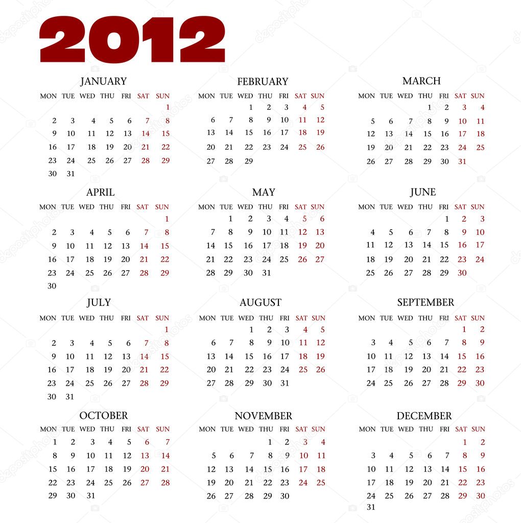 Calendar 2012 — Stock Vector © viktoriia #8142148