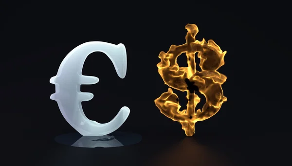 冰欧元和热 dolar — 图库照片