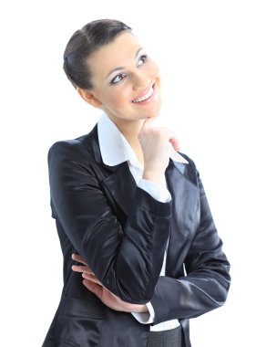 Nice business woman reflected gad new ideas. Isolated on a white background. clipart