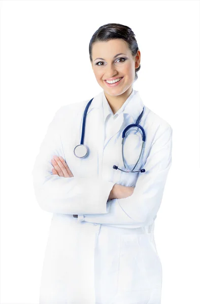 Ελκυστική γυναίκα γιατρό. απομονωθεί σε λευκό φόντο. — Φωτογραφία Αρχείου