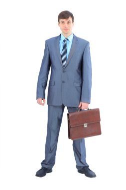 The young businessman with a portfolio. Isolated on a white background.