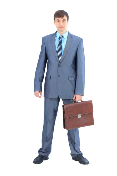 Il giovane uomo d'affari con un portafoglio. Isolato su sfondo bianco . — Foto Stock