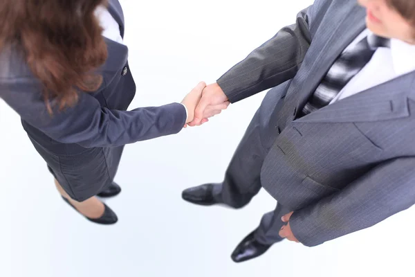 Handschlag der beiden Geschäftsleute, vertraglich vereinbart. isoliert auf weißem Hintergrund. — Stockfoto
