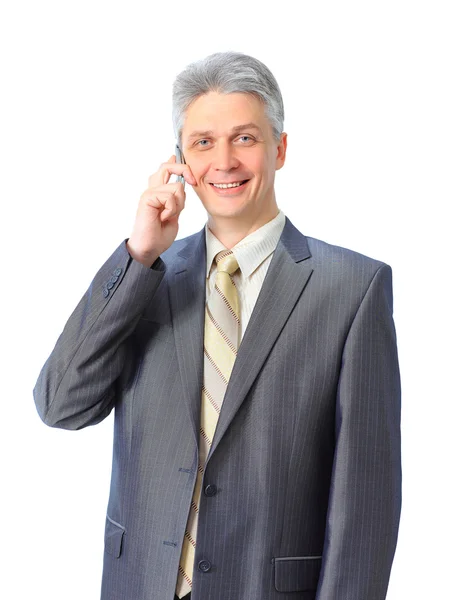 Schöner Mann posiert mit einem Handy — Stockfoto