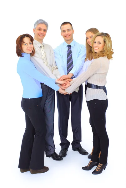 Smiling business holding hands together in a circle again Royalty Free Stock Photos