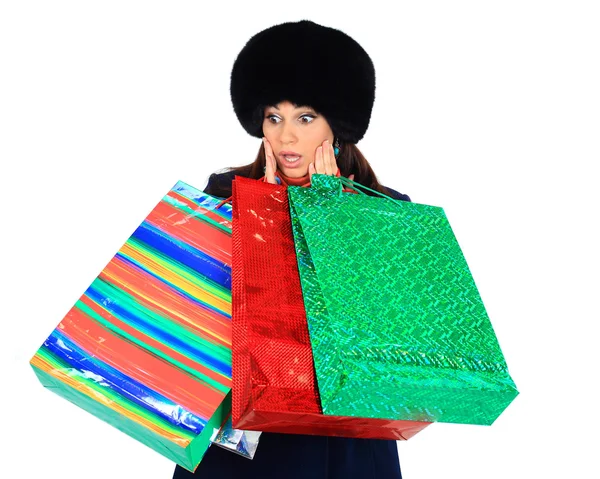 Krásná žena s nákupními taškami — Stock fotografie