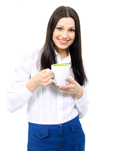 Portrét krásné ženy držící šálek kávy — Stock fotografie