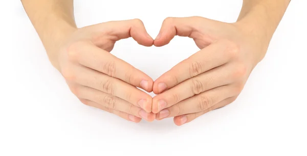 El corazón de las palmas de las manos. Aislado sobre fondo blanco Imagen de archivo