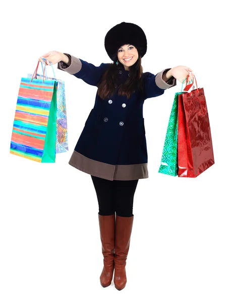 Gyönyörű nő bevásárló táskák — Stock Fotó