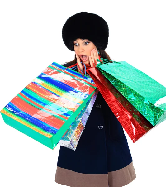 Krásná žena s nákupními taškami — Stock fotografie