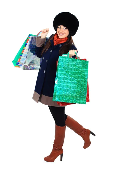 Mulher bonita com sacos de compras — Fotografia de Stock