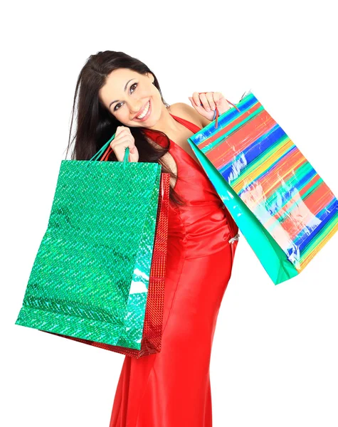 Hermosa mujer con bolsas de compras — Foto de Stock