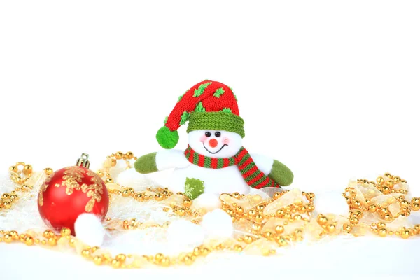 Sváteční sněhulák vánoční světlé pozadí — Stock fotografie