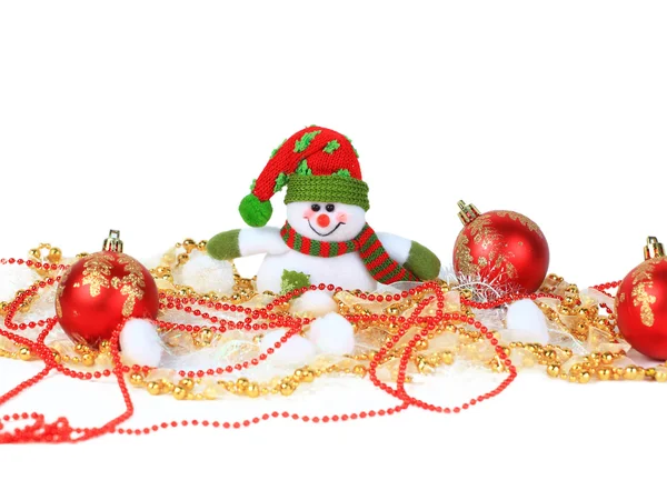 Festlicher Schneemann mit weihnachtlichem Licht Hintergrund — Stockfoto
