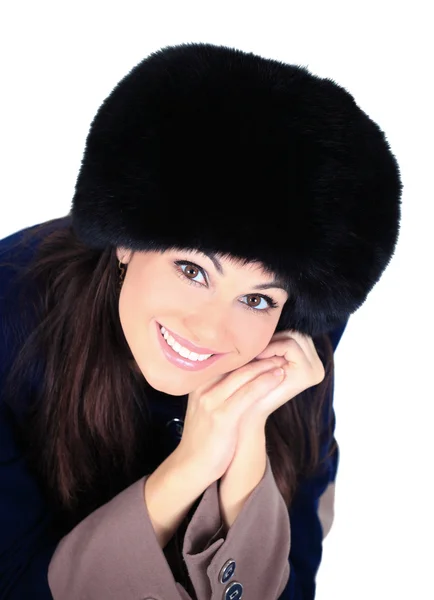 Όμορφο κορίτσι με γούνινο καπέλο — Φωτογραφία Αρχείου