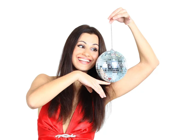 Attractive young beautiful woman with disco ball — Stock Photo, Image