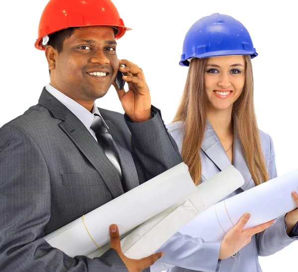 En man och kvinna arkitekt team på byggarbetsplats — Stockfoto