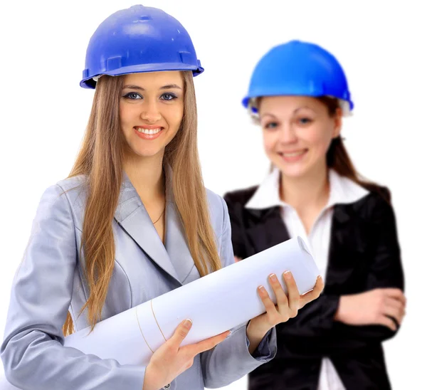An attractive diverse woman architect team on construction site — Stock Photo, Image