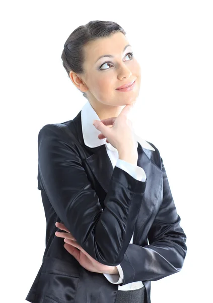 Nice business woman reflected gad new ideas. Isolated on a white background. — Stock Photo, Image