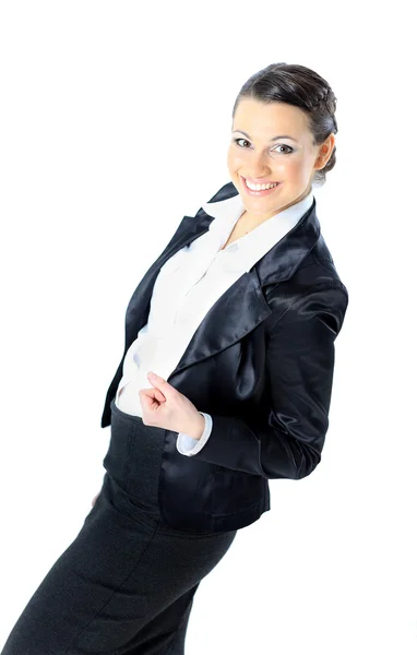 素晴らしいビジネスの女性は、成功を達成しました。白い背景で隔離. — ストック写真