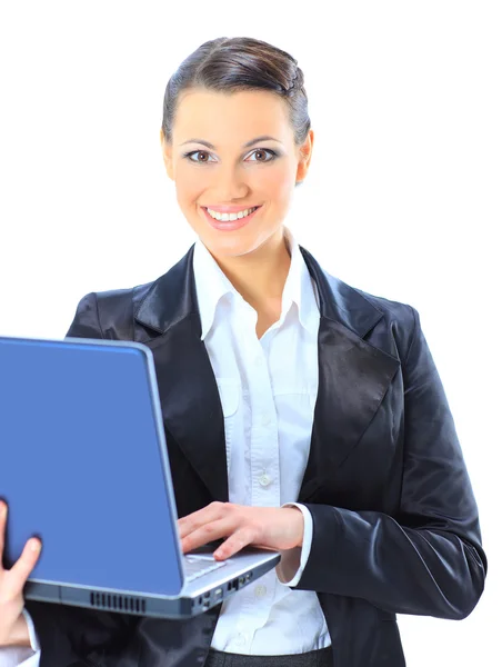 Vacker affärskvinna håller laptop. — Stockfoto