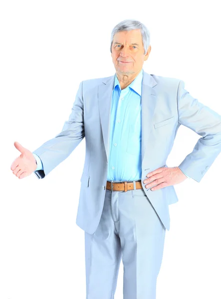 Nice businessman at the age of hand for a handshake. Isolated on a white background. — Stock Photo, Image