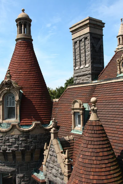 Castelo telhado superior e janelas — Fotografia de Stock