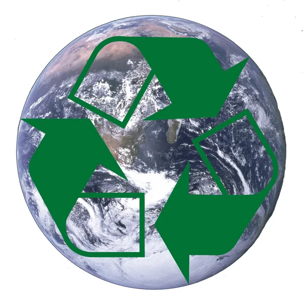Ziemia planeta recykling symbol strzałki — Zdjęcie stockowe