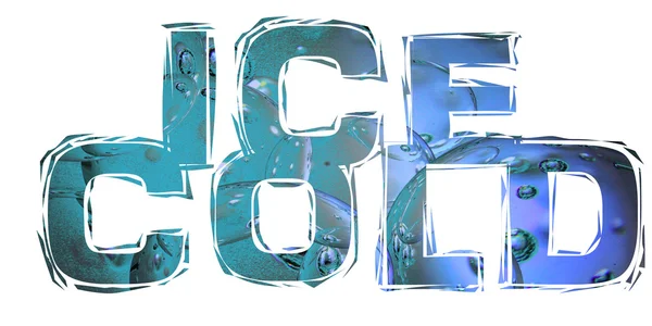 Ice segno freddo su sfondo blu ghiaccio ecubes — Foto Stock