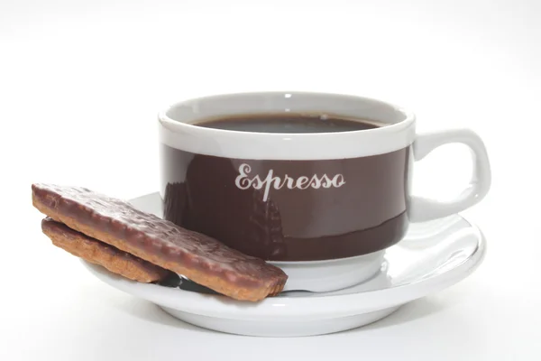 Cup of coffee and chocolate cookies to be enjoyed on break — Stock Photo, Image