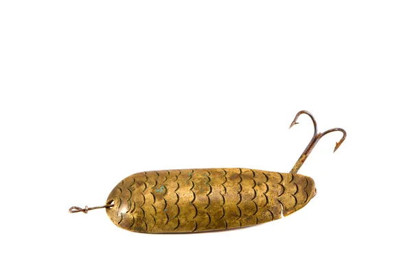 Isolated retro brass spoon-bait — Stock Photo, Image