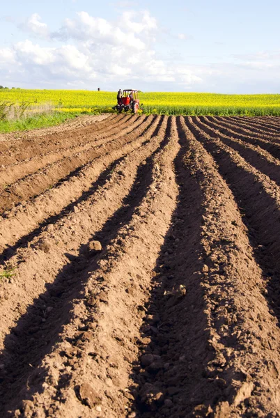 Весенняя обработка почвы и трактора — стоковое фото