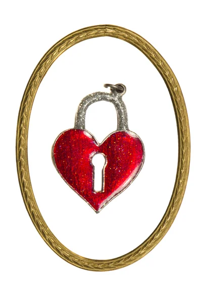 Geïsoleerde valentine hart vorm vergrendelen en retro frame — Stockfoto