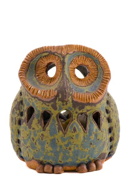 孤立陶瓷形式猫头鹰烛台 — 图库照片