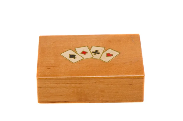 Caixa de cartões de jogo de madeira vintage isolado — Fotografia de Stock