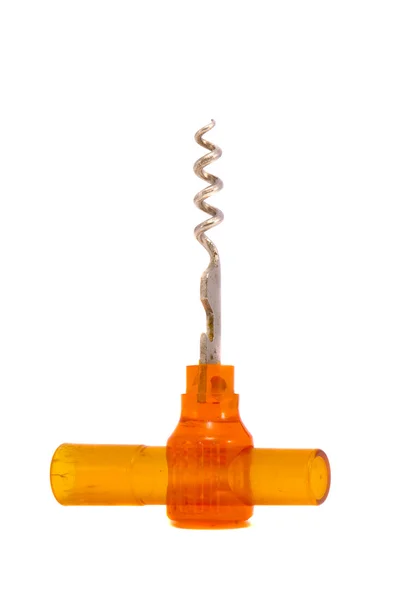 Geïsoleerde metalen en plastic corkscrew — Stockfoto