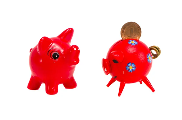 隔离两个红色小猪-银行 — 图库照片
