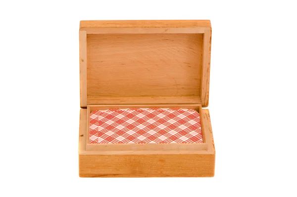 Geïsoleerde houten speelkaarten vak — Stockfoto