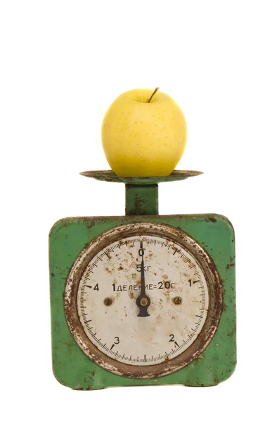 Isolerade vintage och grunge skala med äpple — Stockfoto