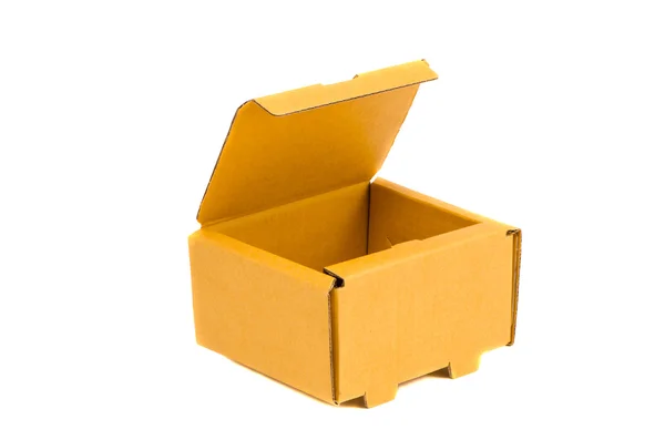 Caixa de papelão isolada, aberta e vazia — Fotografia de Stock